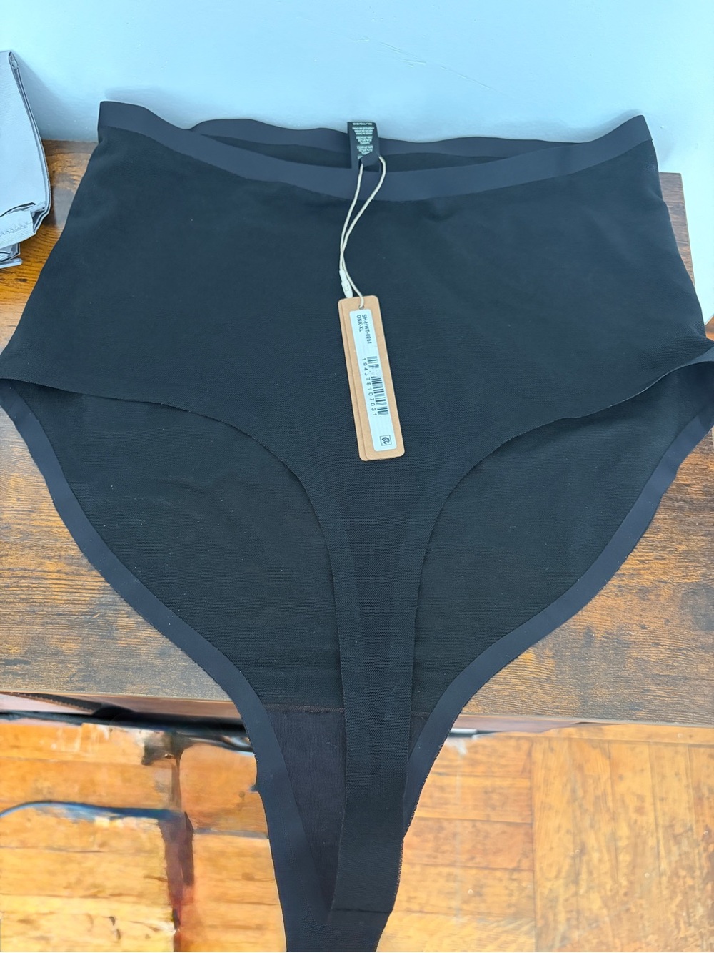 High-Waist Black Thong Bikini Bottom